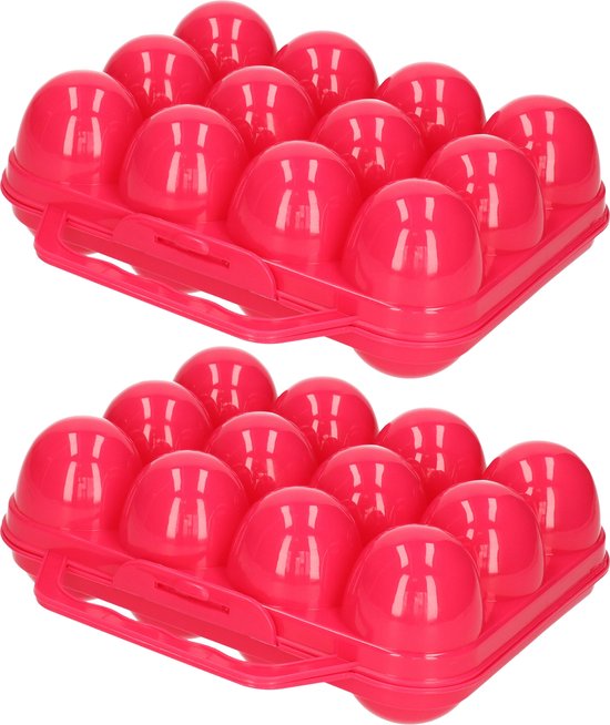 Plasticforte Eierdoos - 2x - koelkast organizer eierhouder - 12 eieren - roze - kunststof - 20 x 18,5 cm