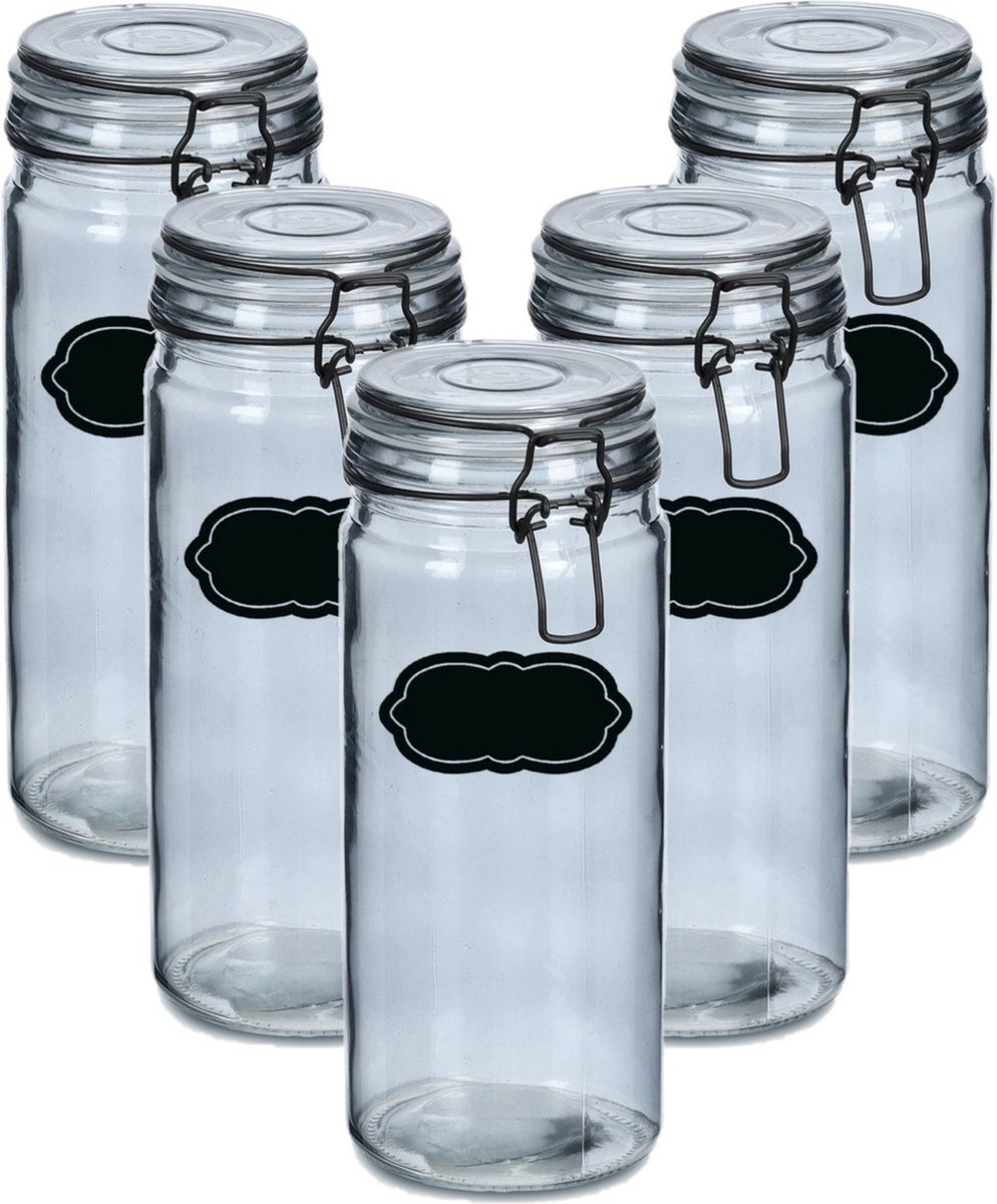 Weckpot/inmaakpot - 10x - 1L - glas - met beugelsluiting - incl. etiketten