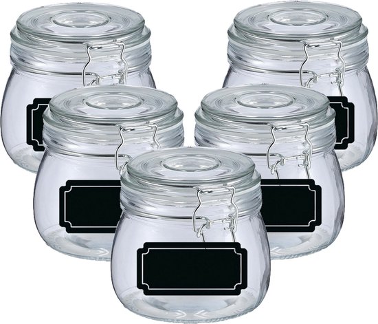 Weckpotten/inmaakpotten - 10x - 500 ml - glas - met beugelsluiting - incl. etiketten
