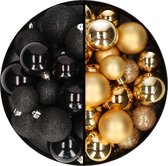 Boules de Noël 60x pièces - mélange or/noir - 4-5-6 cm - plastique - Décorations de Noël