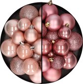 Kerstballen 60x stuks - mix lichtroze/oudroze - 4-5-6 cm - kunststof - kerstversiering