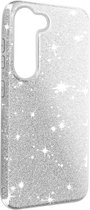 Geschikt voor Samsung Galaxy S23 hoes Glitter Leaf Verwisselbaar Semi-rigide Zilver