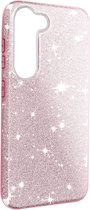 Geschikt voor Samsung Galaxy S23 hoes Glitter Leaf Verwisselbaar Semi-rigide Roze