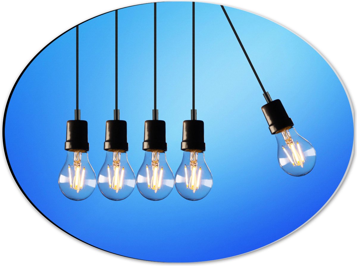 Dibond Ovaal - Gloeilamp - Verlicht - Hangen - 40x30 cm Foto op Ovaal (Met Ophangsysteem)
