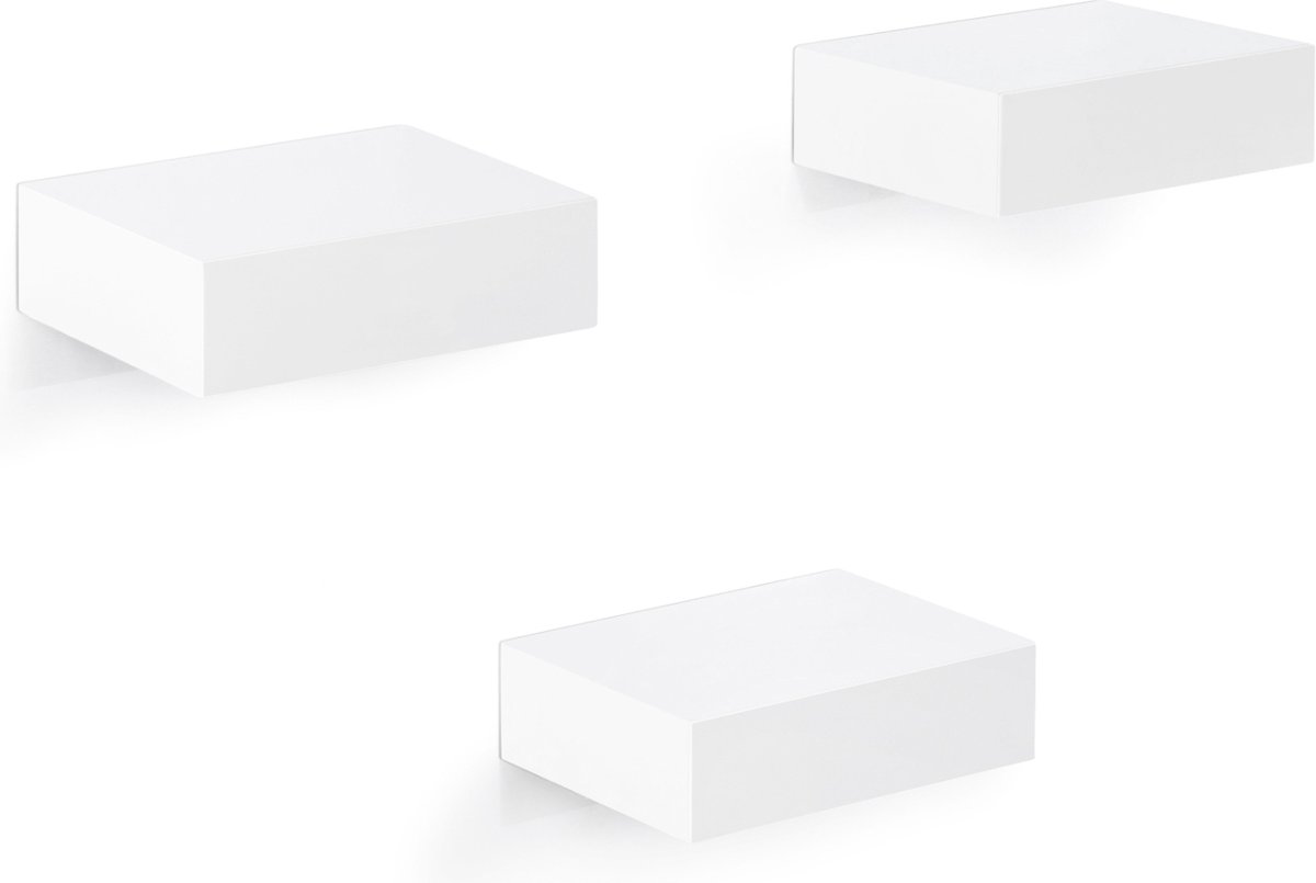 Happyment Luxe Wandplank Zwevend - 10,5cm - Zwevende wandplanken tegen muur - Wandrek - Fotoplank kinderkamer - Boekenplank - Hout MDF - Wit - Set van 3