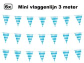 6x Mini vlaggenlijn blauw/wit geruit 3 meter - 10cm x 15cm - Oktoberfest - Festival thema feest party verjaardag gala Biertje