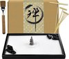 Japanse Zen Zandtuin voor kantoor met rek, standaard, stenen en mini-fineerartikelen, kantoortafelaccessoires, mini-Zen zandtuinkit, meditatiegeschenken