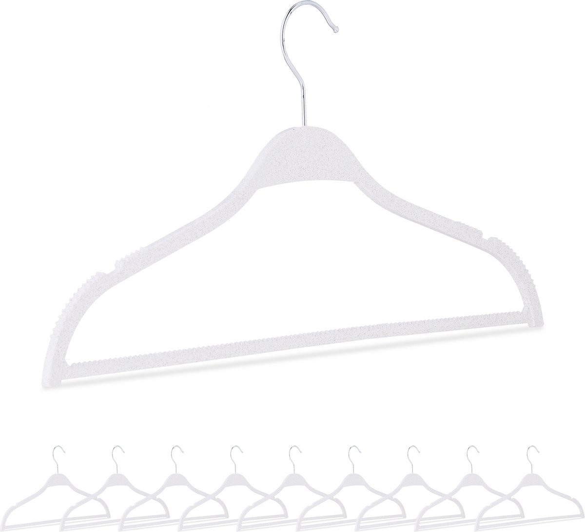 kledinghanger - set van 10 - dun - antislip - voor broeken - inkepingen - wit