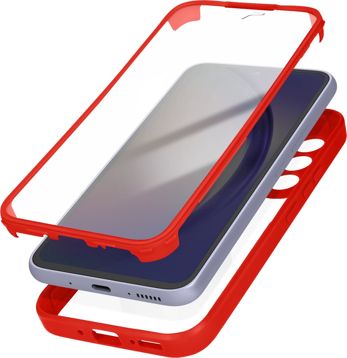 Geschikt voor Samsung A54 5G integrale hoes Achterkant plexiglas omtrek Rood