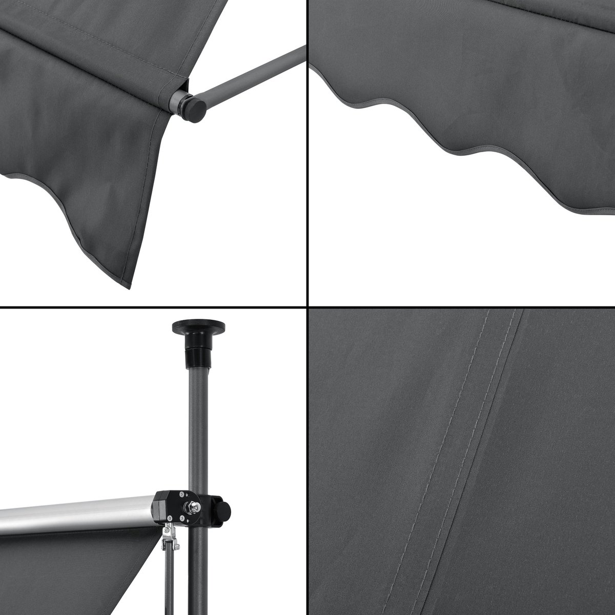 Klemluifel Hubert - Handmatig Uitschuifbaar - Grijs - 350x120 cm - Uitvalarmluifel - Staal en Stof - UV Bescherming - Waterafstotend