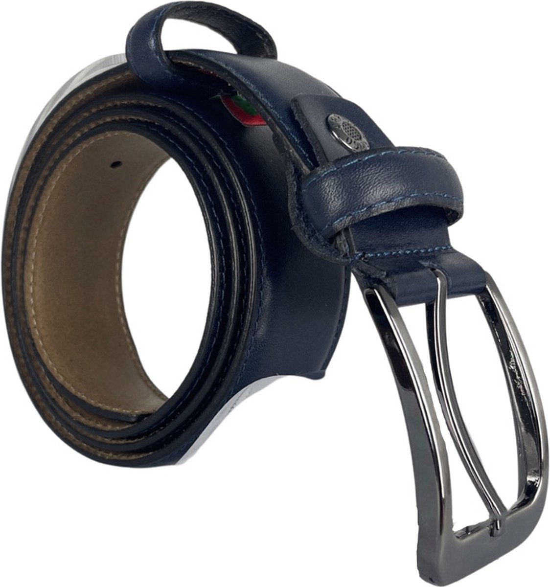 Riem Dames - 3.5 cm Breed - Donkerblauw - Riem Heren - Blauw Leer - Totale Riem Lengte 115 cm (Taillemaat tot 95 cm)