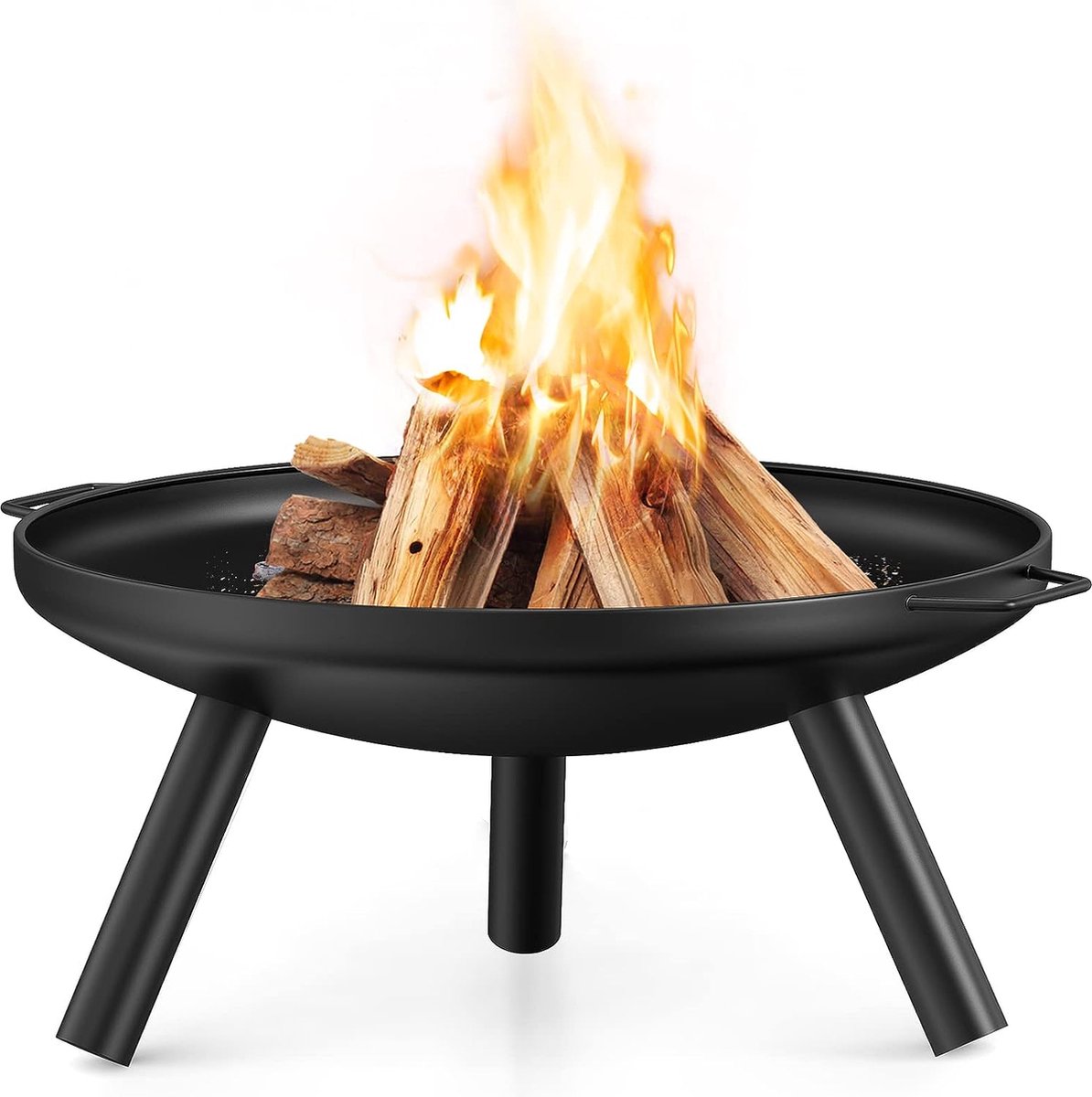 Merkloos Vuurschaal 60 cm vuurschaal voor de tuin multifunctionele gietijzeren metalen schaal met handgrepen en 3 toegankelijke steunpoten met veilige duurzame lak voor tuinverwarming barbecue en feest