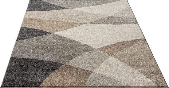 the carpet Pearl Tapis de Chambre à Coucher Moderne à Poils Ras Rasés, Découpe Contour , Motif Géométrique, Motif Vague, Beige, 140 x 200 cm