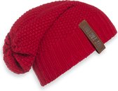 Knit Factory Coco Gebreide Muts Heren & Dames - Sloppy Beanie hat - Bright Red - Warme rode Wintermuts - Unisex - One Size