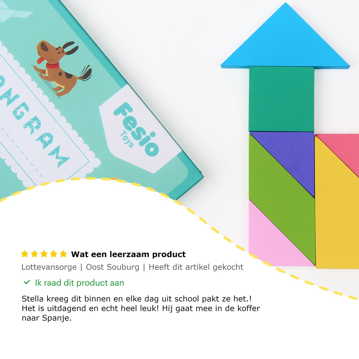 Fesio Tangram Puzzel Magnetisch voor Peuters en Kleuters - Puzzelboek/Magneetboek/Houten Vormenpuzzel - Turquoise — afbeelding 8