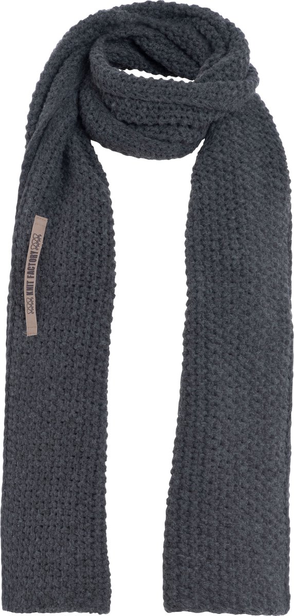 Knit Factory Carry Gebreide Sjaal Dames & Heren - Warme Wintersjaal - Grof gebreid - Langwerpige sjaal - Wollen sjaal - Heren sjaal - Dames sjaal - Unisex - Antraciet - Donkergrijs - 200x35 cm