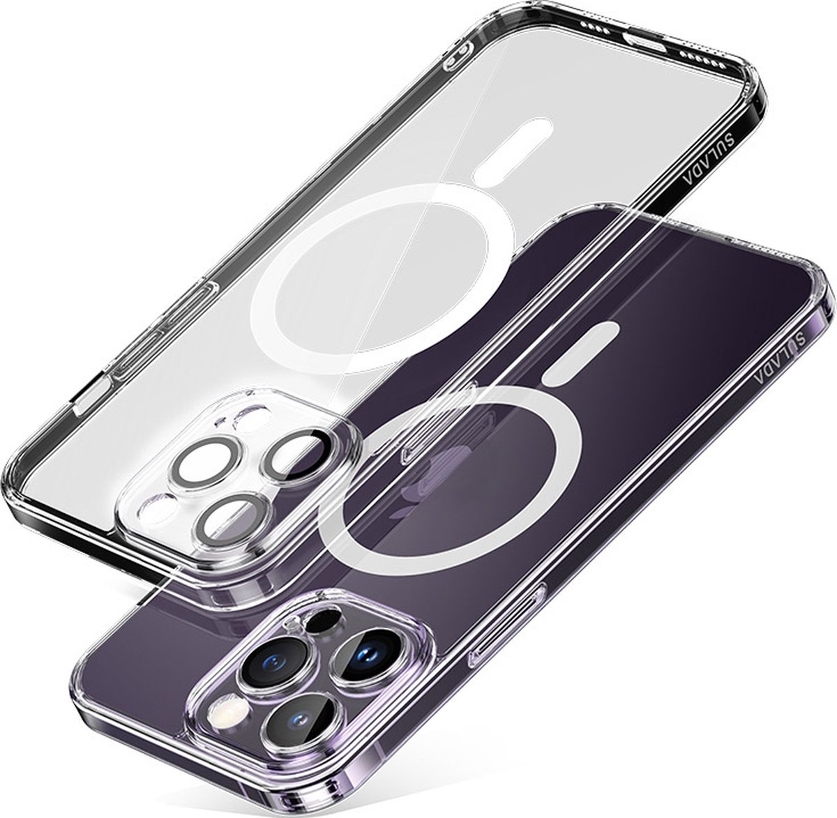 Sulada Electroplated Backcover voor iPhone 14 Pro Max met stootvaste bescherming, lensbeschermer en magnetische ring transparant
