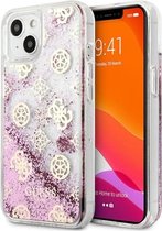 Guess hoesje voor iPhone 13 mini 5,4" Roze hardcase Peony Liquid Glitter