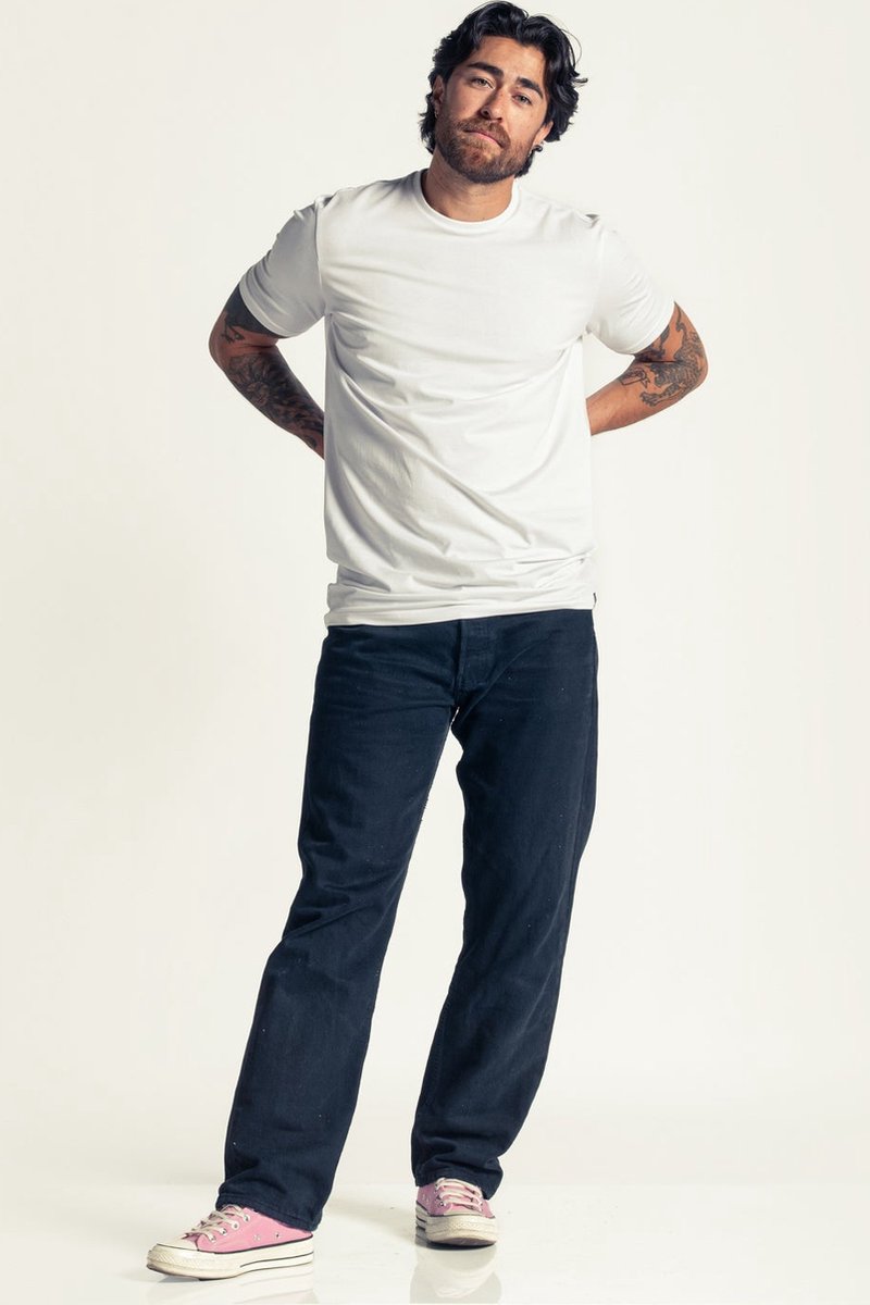 LebasQ - Miles' T-shirt voor heren - 3 pack - met Crew Neck - Extra lang - Geschikt als Ondershirt - Wit - L - Katoen