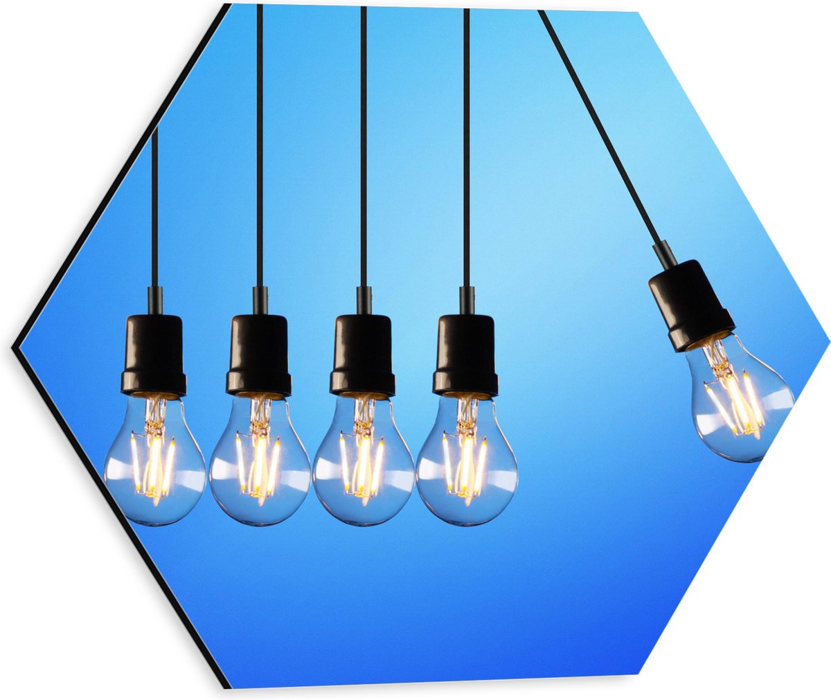 Dibond Hexagon - Gloeilamp - Verlicht - Hangen - 30x26.1 cm Foto op Hexagon (Met Ophangsys