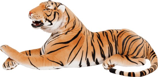 BRUBAKER Brullende Tijger - XXL Knuffel met Tanden 130 cm - Liggende Levensechte Knuffel - Koning van de Jungle - Bruin van BRUBAKER — afbeelding 4