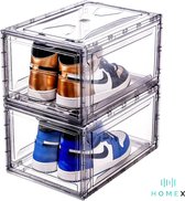 HomeX Sneakerbox transparant - schoenendoos - stapelbaar - tot schoenmaat 49 - sneaker box - opbergsysteem - magnetische afsluiting - 2 Stuks