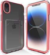 Transparant hoesje geschikt voor iPhone Xr hoesje - Roze / Pink hoesje met pashouder hoesje bumper - Doorzichtig case hoesje met shockproof bumpers