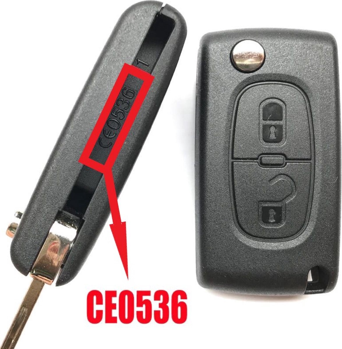 Peugeot - klapsleutel behuizing - 2 knoppen - HU83 met zijgroef - CE0536... |
