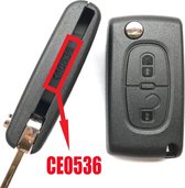 Peugeot - klapsleutel behuizing - 2 knoppen - HU83 sleutelbaard met zijgroef - CE0536 met batterijhouder in de achterdeksel