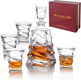 Set whiskyglazen, 1000 ml whiskykaraf met 4 glazen van 300 ml, set voor sterke drank