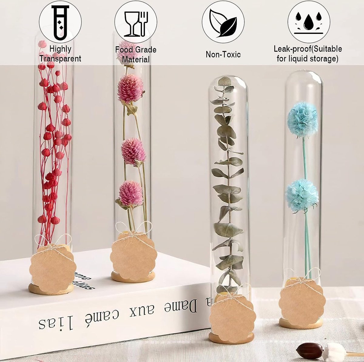 Lot De 50 Tubes à Essai 12x75 Mm Avec Bouchon - 4 Ml - Pour DIY, Labo, Décoration Fleurs - 7