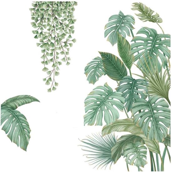 4 Pièces DIY Grand Muursticker Plante Verte, Sticker Mural Feuille de  Palmier