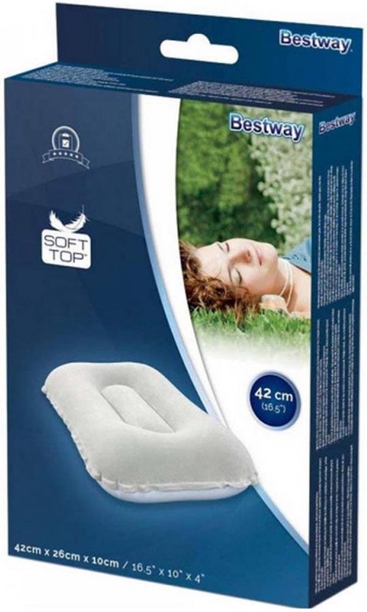 Bestway opblaasbaar reiskussen Blauw & Grijs, 42 x 26 x 10cm