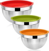 Ensemble de 3 bols à mélanger, bol à salade en acier inoxydable avec couvercle hermétique coloré, bol en métal pour la cuisson, non toxique et antirouille, durable et passe au lave-vaisselle (4,5/2,7/1,5 L)