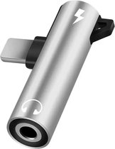 2 in 1 Hoofdtelefoon Adapter - 8 Pin Lightning naar 3,5 mm Jack - Lightning naar AUX Hoofdtelefoon converter voor iPhone en iPad - Zilver / Metaal
