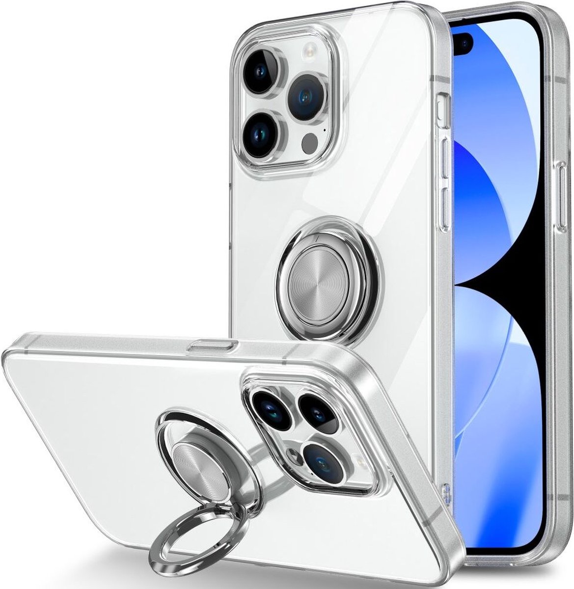 Hoesje met Magnetische Kickstand Ring Transparant Geschikt voor Apple iPhone 15 Pro