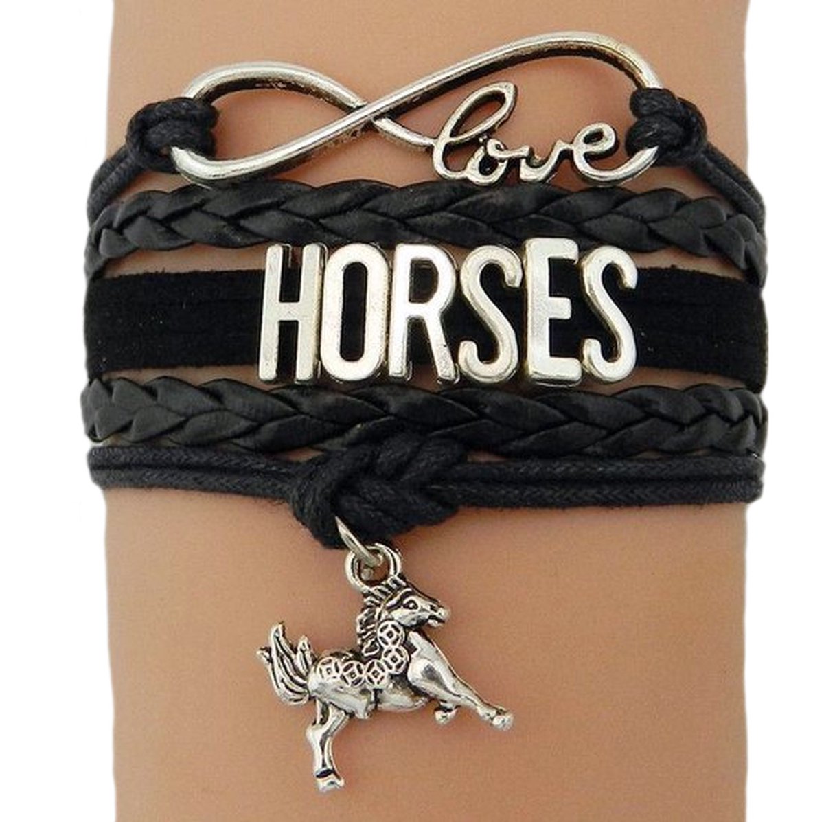 Armband met paard en infinity teken zwart