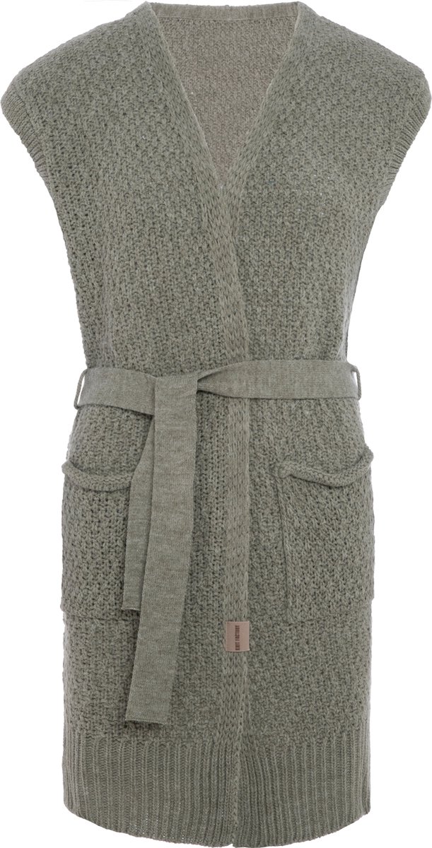 Knit Factory Luna Gebreide Gilet - Gebreid vest zonder mouwen - Mouwloos dames vest - Mouwloze groene cardigan - Urban Green - 40/42