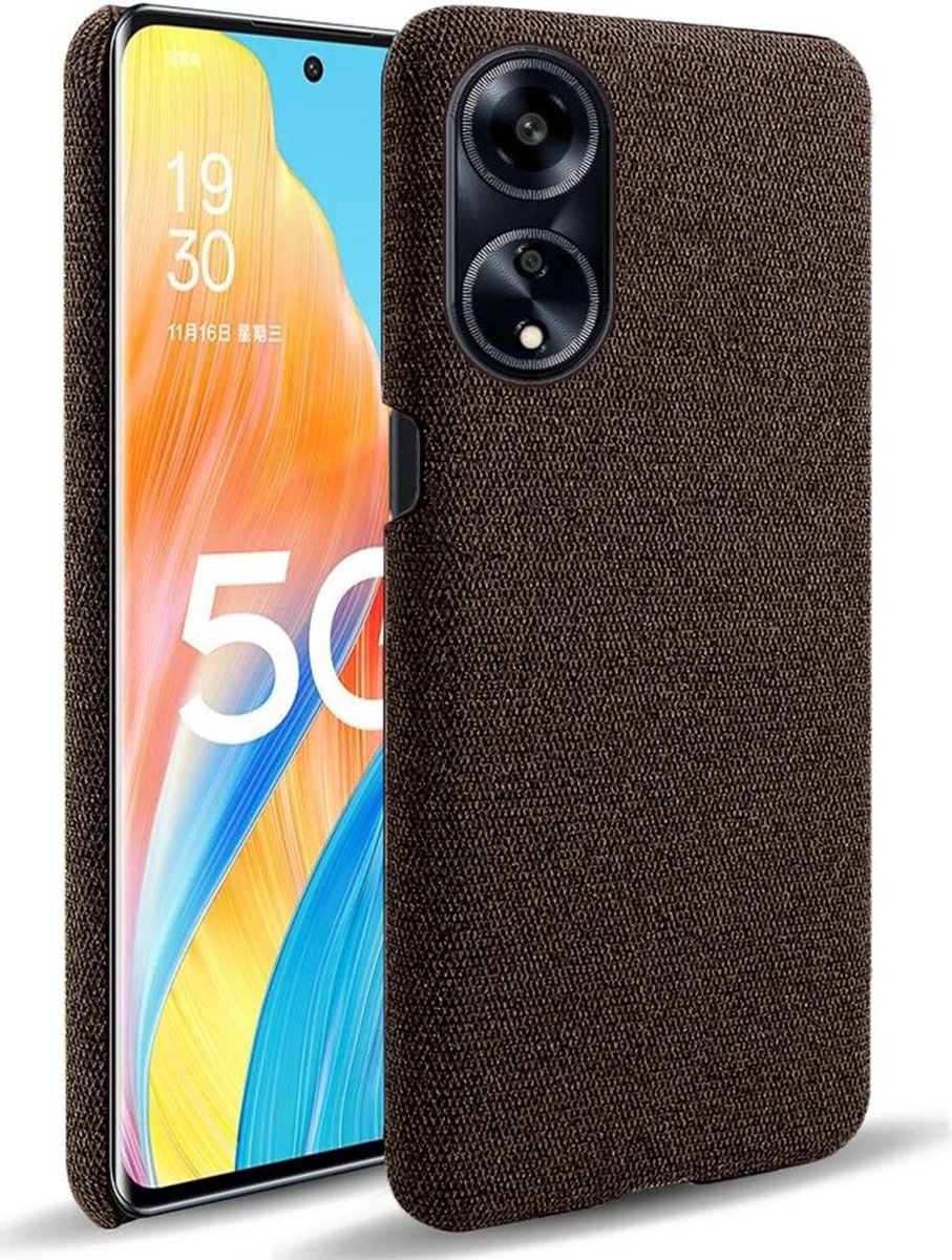 Oppo A98 Hoesje met Stoffen Afwerking Back Cover Bruin