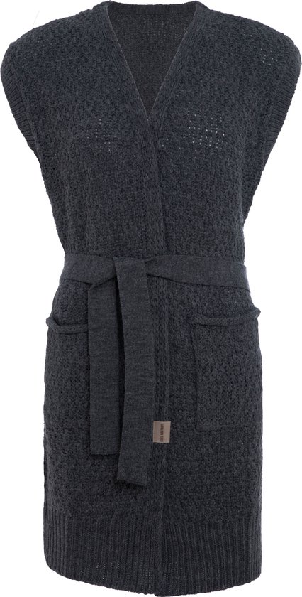 Knit Factory Luna Gebreide Gilet - Gebreid vest zonder mouwen - Mouwloos dames vest - Mouwloze donkergrijze cardigan - Antraciet - 36/38