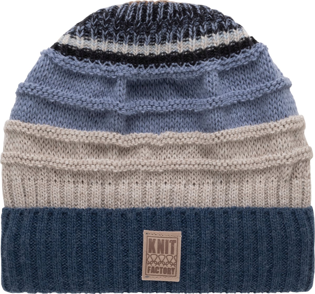 Knit Factory Dali Gebreide Muts Heren & Dames - Beanie hat - Blauw - Grofgebreid - Multicolor - Warme Wintermuts met blauwtinten - Unisex - One Size