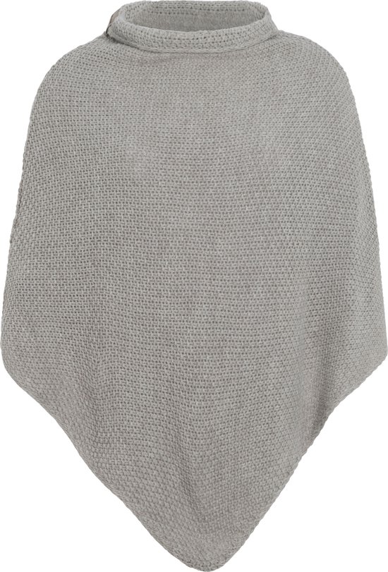 Knit Factory Coco Gebreide Poncho - Met ronde kraag - Dames Poncho - Gebreide mantel - Grijze winter poncho - Iced Clay - One Size