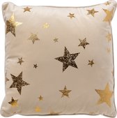 STARS - Kussenhoes 45x45 cm - velvet met gouden sterren - Whisper White - wit