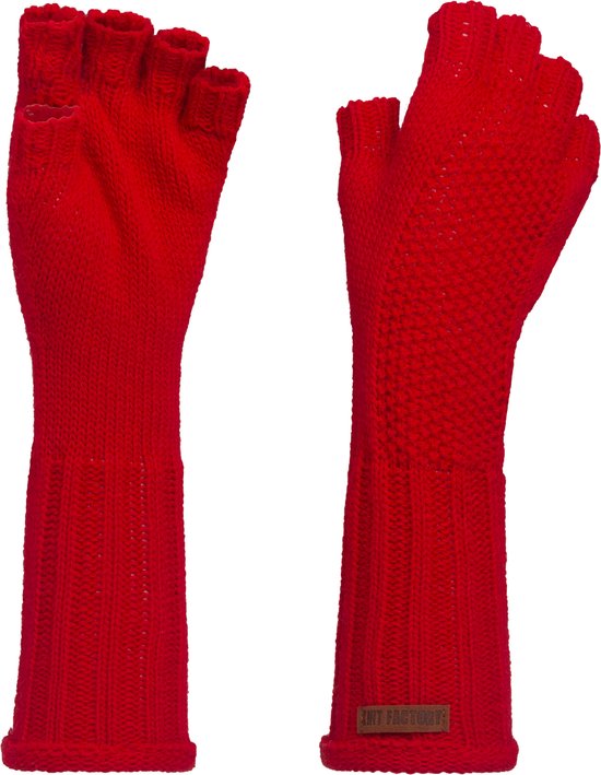 Knit Factory Ika Gebreide Dames Vingerloze Handschoenen - Handschoenen voor in de herfst & winter - Rode handschoenen - Polswarmers - Bright Red - One Size