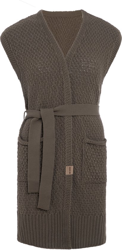 Knit Factory Luna Gebreide Gilet - Gebreid vest zonder mouwen - Mouwloos dames vest - Mouwloze bruin cardigan - Cappuccino - 40/42