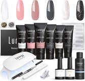 Luneya Luxe Polygel Kit - Polygel Nagels Starterspakket - Inclusief UV LED lamp - 6 Kleuren - Black Pink