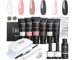Luneya Luxe Polygel Kit - Polygel Nagels Starterspakket - Inclusief UV LED lamp - 6 Kleuren - Black Pink