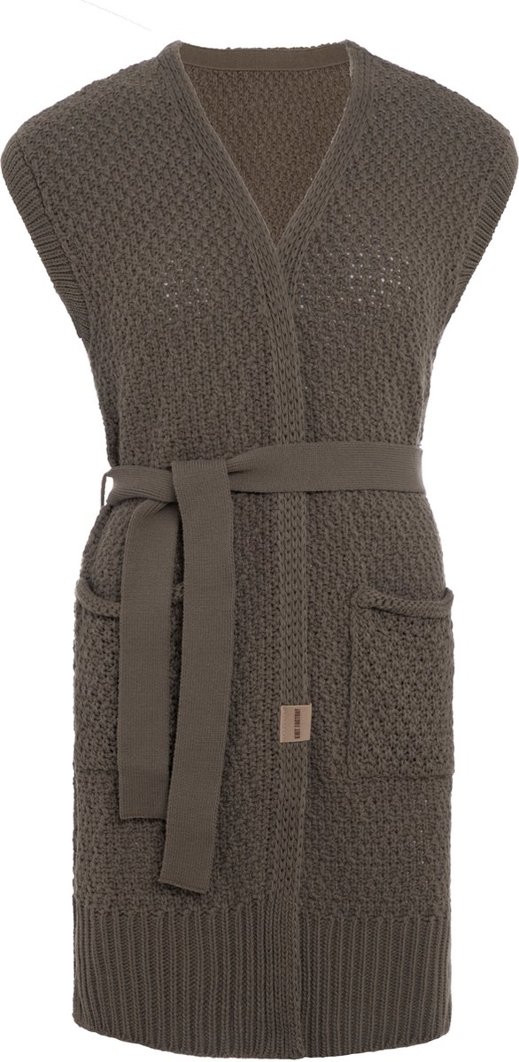 Knit Factory Luna Gebreide Gilet - Gebreid vest zonder mouwen - Mouwloos dames vest - Mouwloze bruin cardigan - Cappuccino - 36/38