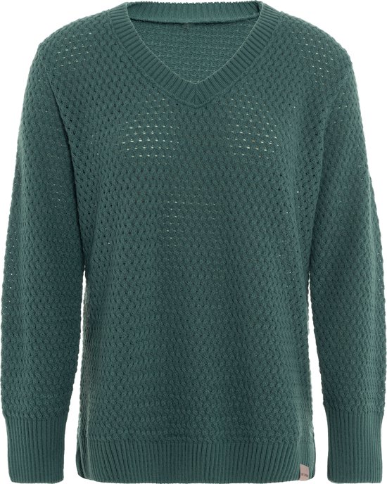 Knit Factory Ilse Gebreide V-hals Trui Gebreide Dames Trui - Grof gebreid - Trui dames winter - Pullover dames - lange mouw - Wintertrui - Damestrui - Boothals - Laurel - 40/42