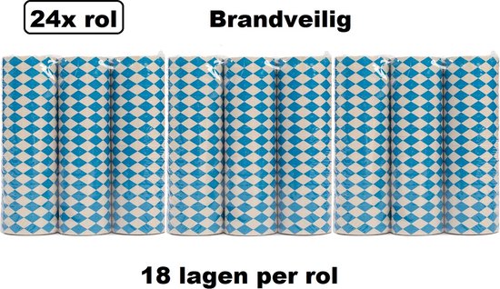 24x Papier rollen serpentines Oktoberfest blauw/wit - BRANDVEILIG - Carnaval Bierfeest Festival festival optocht feest party serpentine